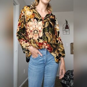 Soft Surroundings Multicolor Floral Poets Tunic Velvet And Silk